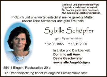 Traueranzeige von Sybille Schöpfer von vrm-trauer