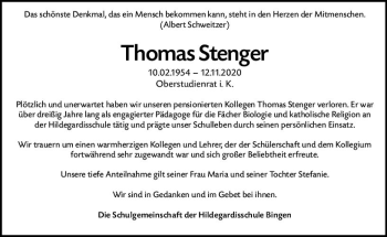 Traueranzeige von Thomas Stenger von vrm-trauer