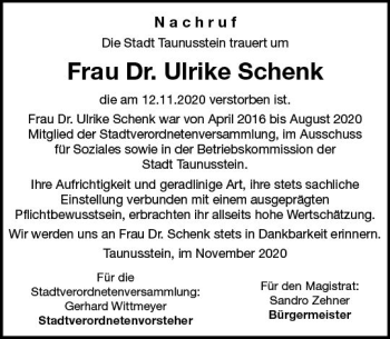 Traueranzeige von Ulrike Schenk von vrm-trauer