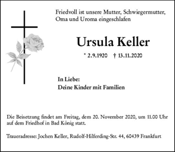 Traueranzeige von Ursula Keller von vrm-trauer