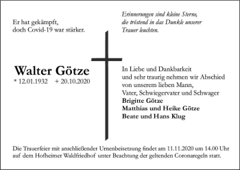 Traueranzeige von Walter Götze von vrm-trauer