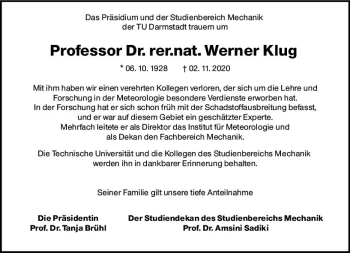 Traueranzeige von Werner Klug von vrm-trauer