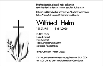 Traueranzeige von Wilfried Helm von vrm-trauer