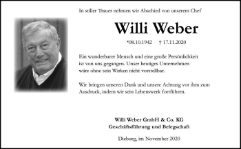 Traueranzeige von Willi Weber von vrm-trauer