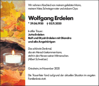 Traueranzeige von Wolfgang Erdelen von vrm-trauer