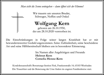 Traueranzeige von Wolfgang Kern von vrm-trauer