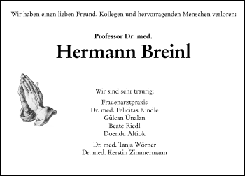 Traueranzeige von Professor Dr. med. Hermann Breinl von VRM Tageszeitungen