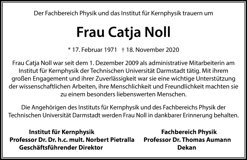  Traueranzeige für Catja Noll vom 09.12.2020 aus 