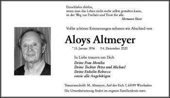 Traueranzeige von Aloys Altmeyer von vrm-trauer