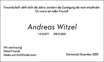Traueranzeige von Andreas Witzel von vrm-trauer