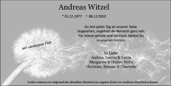 Traueranzeige von Andreas Witzel von vrm-trauer