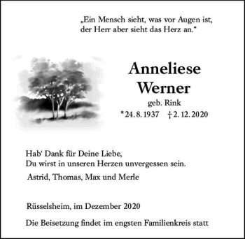 Traueranzeige von Anneliese Werner von vrm-trauer