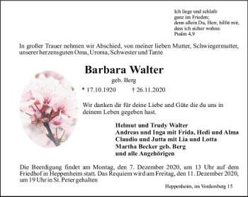 Traueranzeige von Barbara Walter von vrm-trauer