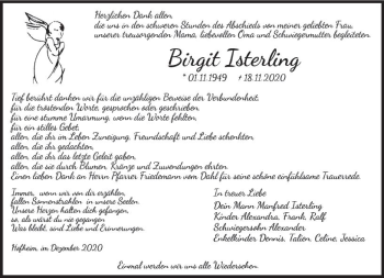 Traueranzeige von Birgit Isterling von vrm-trauer