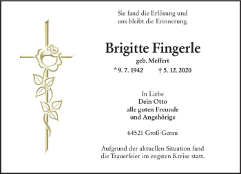 Traueranzeige von Brigitte Fingerle von vrm-trauer