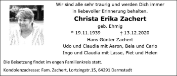 Traueranzeige von Christa Erika Zachert von vrm-trauer