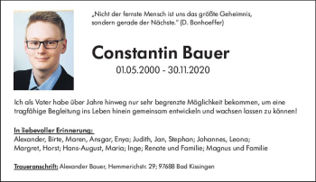 Traueranzeige von Constantin Bauer von vrm-trauer