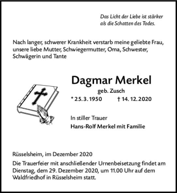 Traueranzeige von Dagmar Merkel von vrm-trauer