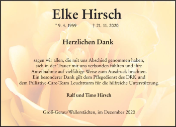 Traueranzeige von Elke Hirsch von vrm-trauer