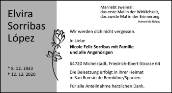 Traueranzeige von Elvira Sorribas Lopez von vrm-trauer