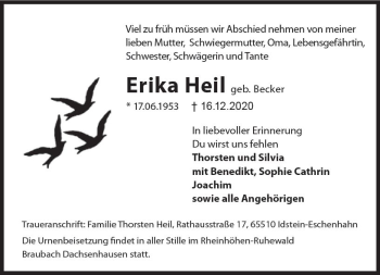 Traueranzeige von Erika Heil von vrm-trauer