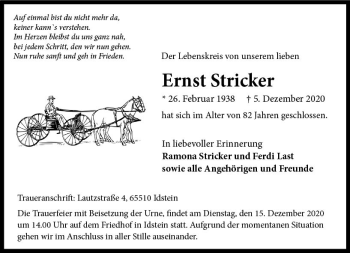Traueranzeige von Ernst Stricker von vrm-trauer