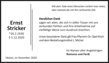 Traueranzeige von Ernst Stricker von vrm-trauer