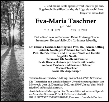 Traueranzeige von Eva-Maria Taschner von vrm-trauer