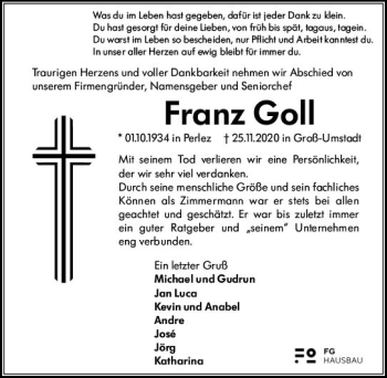 Traueranzeige von Franz Goll von vrm-trauer