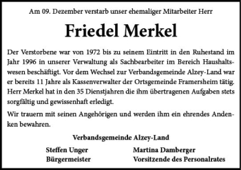 Traueranzeige von Friedel Merkel von vrm-trauer