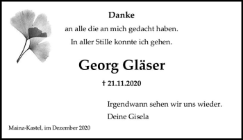 Traueranzeige von Georg Gläser von vrm-trauer