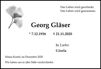 Traueranzeige von Georg Gläser von vrm-trauer