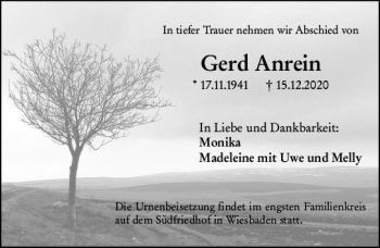 Traueranzeige von Gerd Anrein von vrm-trauer