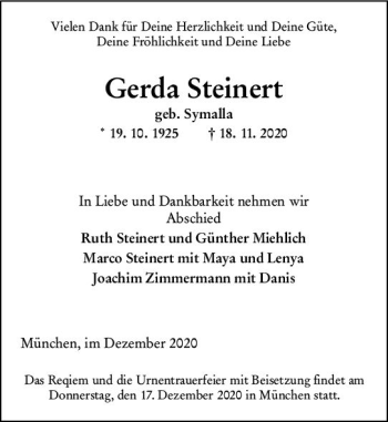 Traueranzeige von Gerda Steinen von vrm-trauer