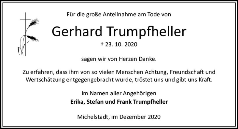  Traueranzeige für Gerhard Trumpfheller vom 05.12.2020 aus vrm-trauer
