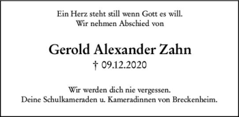 Traueranzeige von Gerold Alexander Zahn von vrm-trauer