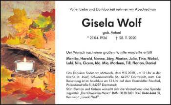 Traueranzeige von Gisela Wolf von vrm-trauer
