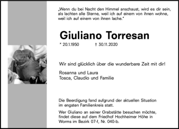 Traueranzeige von Giuliano Torresan von vrm-trauer