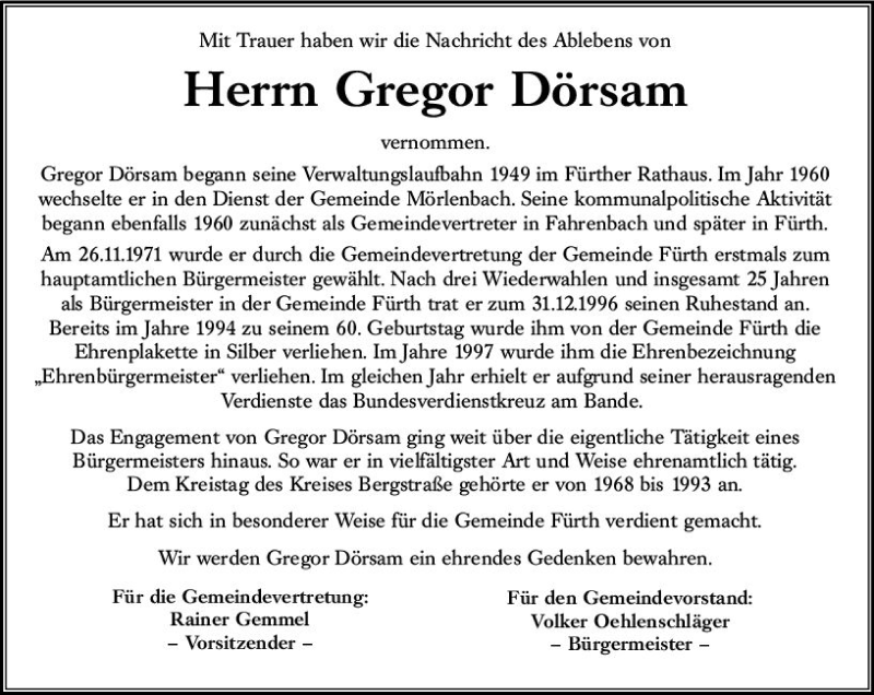  Traueranzeige für Gregor Dörsam vom 21.12.2020 aus vrm-trauer