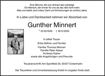 Traueranzeige von Gunther Minnert von vrm-trauer