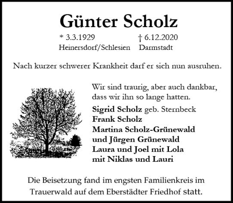  Traueranzeige für Günter Scholz vom 19.12.2020 aus vrm-trauer