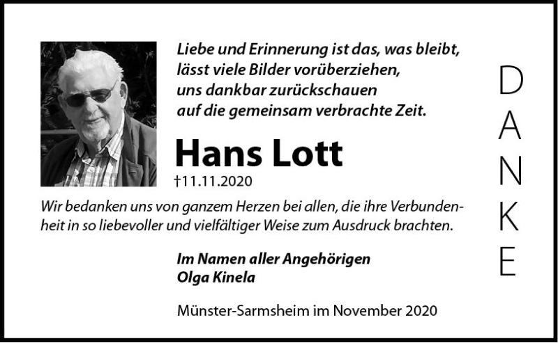  Traueranzeige für Hans Lott vom 05.12.2020 aus vrm-trauer