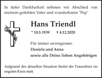 Traueranzeige von Hans Triendl von vrm-trauer