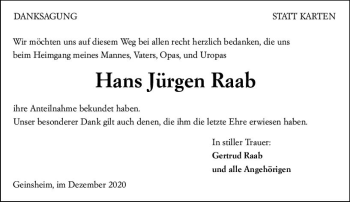 Traueranzeige von Hans Jürgen Raab von vrm-trauer