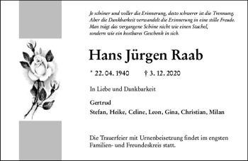 Traueranzeige von Hans Jürgen Raab von vrm-trauer