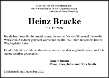 Traueranzeige von Heinz Bracke von vrm-trauer
