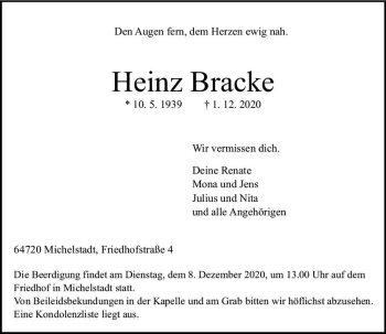 Traueranzeige von Heinz Bracke von vrm-trauer