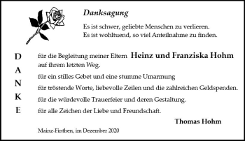 Traueranzeige von Heinz Hohm von vrm-trauer