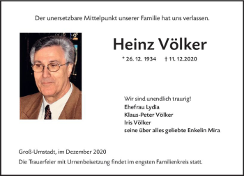 Traueranzeige von Heinz Völker von vrm-trauer
