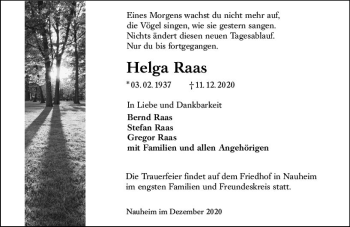 Traueranzeige von Helga Raas von vrm-trauer